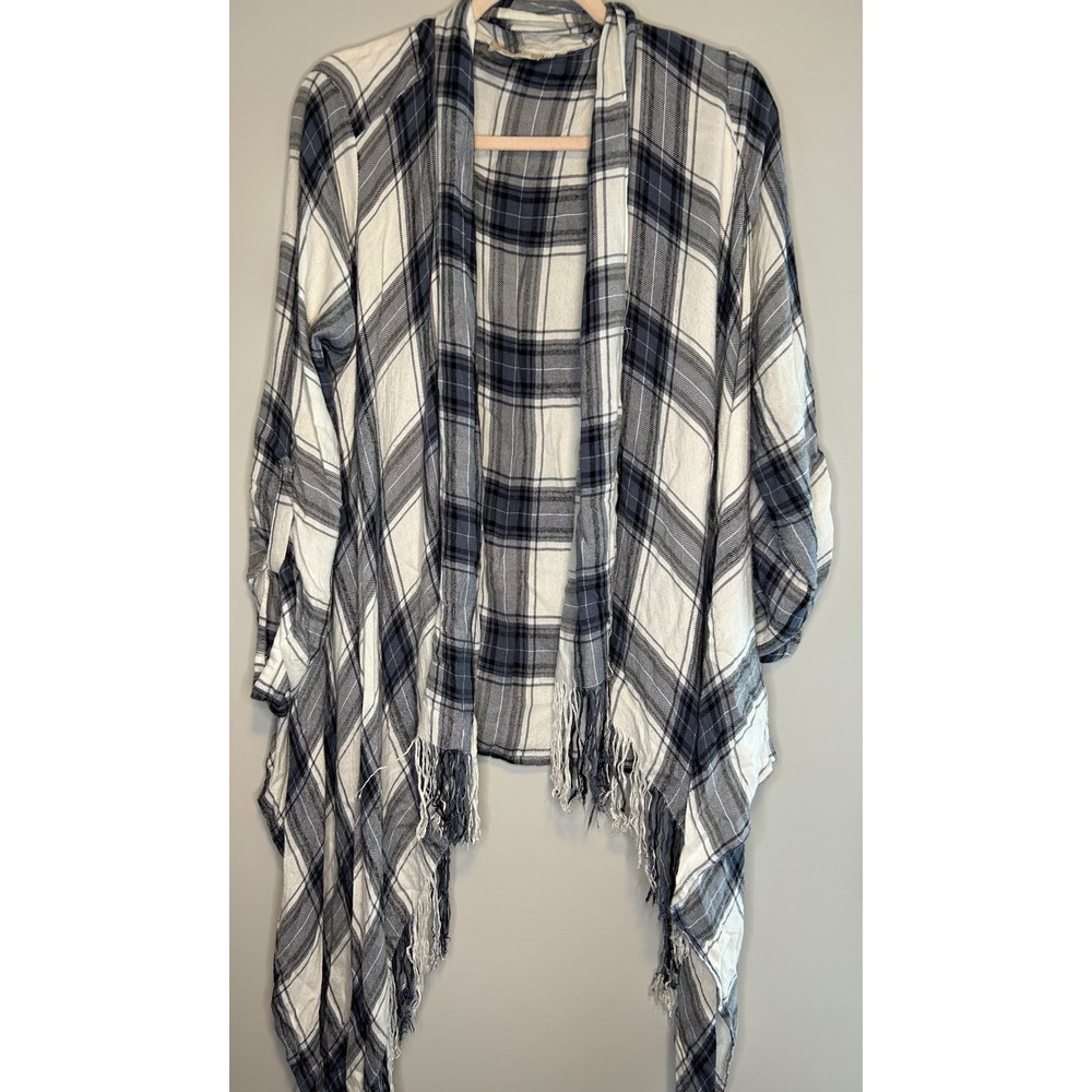 Altar'd State Plaid Open Front Cardigan Fringe Kimono Women Large Flowy Relaxed